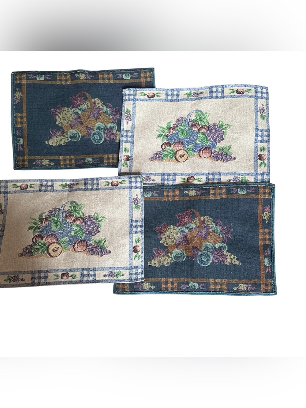 4 cottage core tapestry placemats fruit basket
